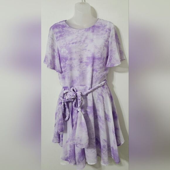 English Factory Purple Tie Dye Braided Belt Dress || SZ XS purple - Picture 3 of 8